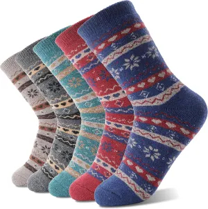 Sandsuced 5 Pack Merino Wool Hiking Socks for Women Warm Winter Thick Thermal Cozy Boot Work Soft Ladies Socks