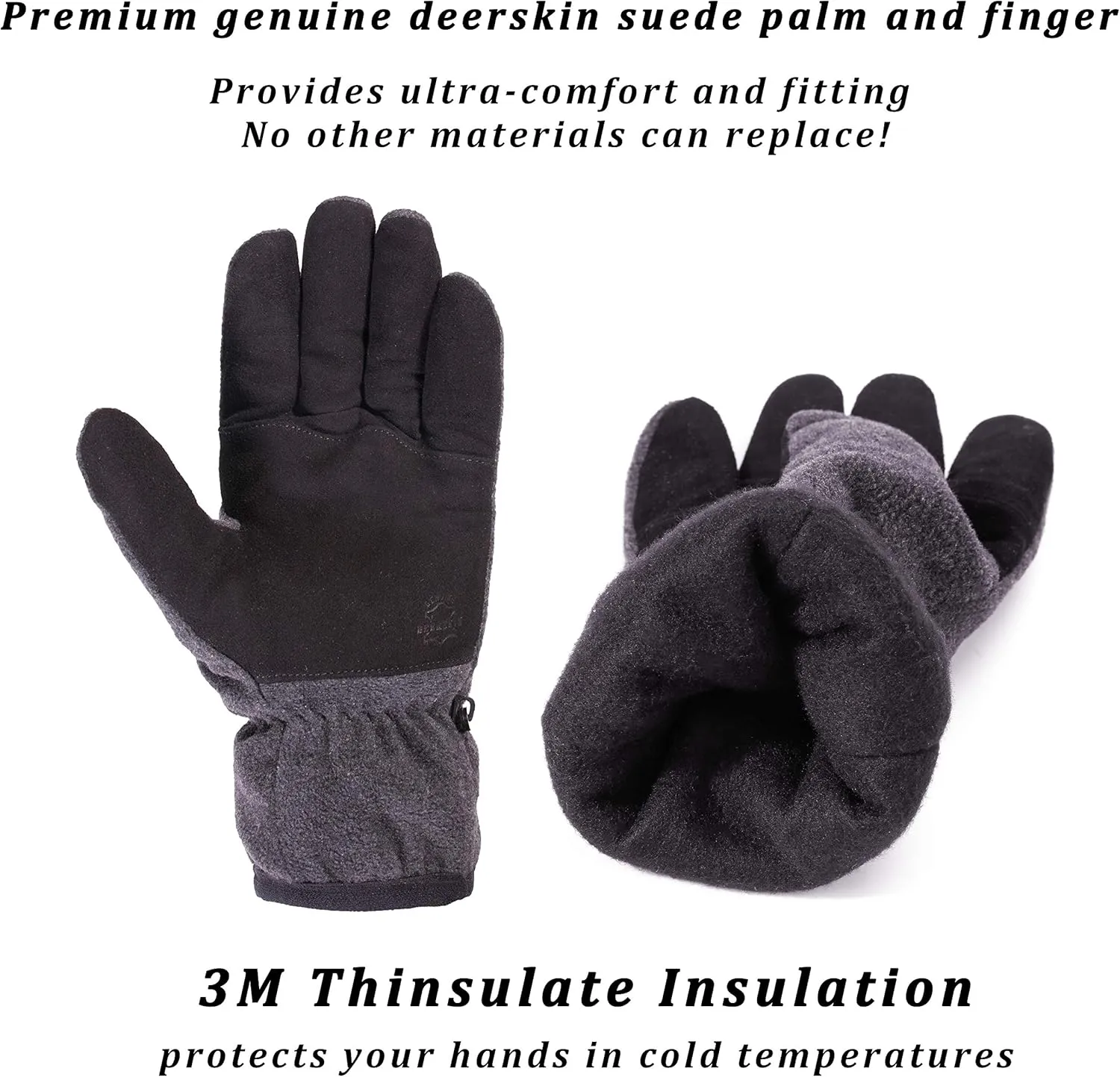 SKYDEER Winter Gloves with Soft Deerskin Suede Leather & Thermal Polar Fleece & Warm 3M Thinsulate Insulation (SD8661T)