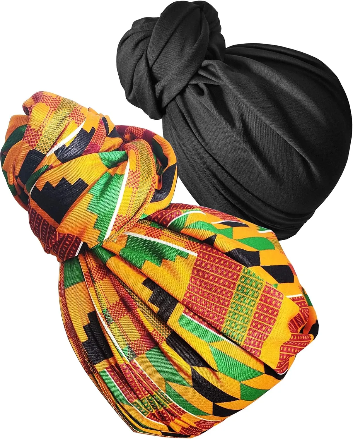 Stretch Turban Head Wrap Scarf for Women - Long Jersey Turban Wrap Tie 1 or 2