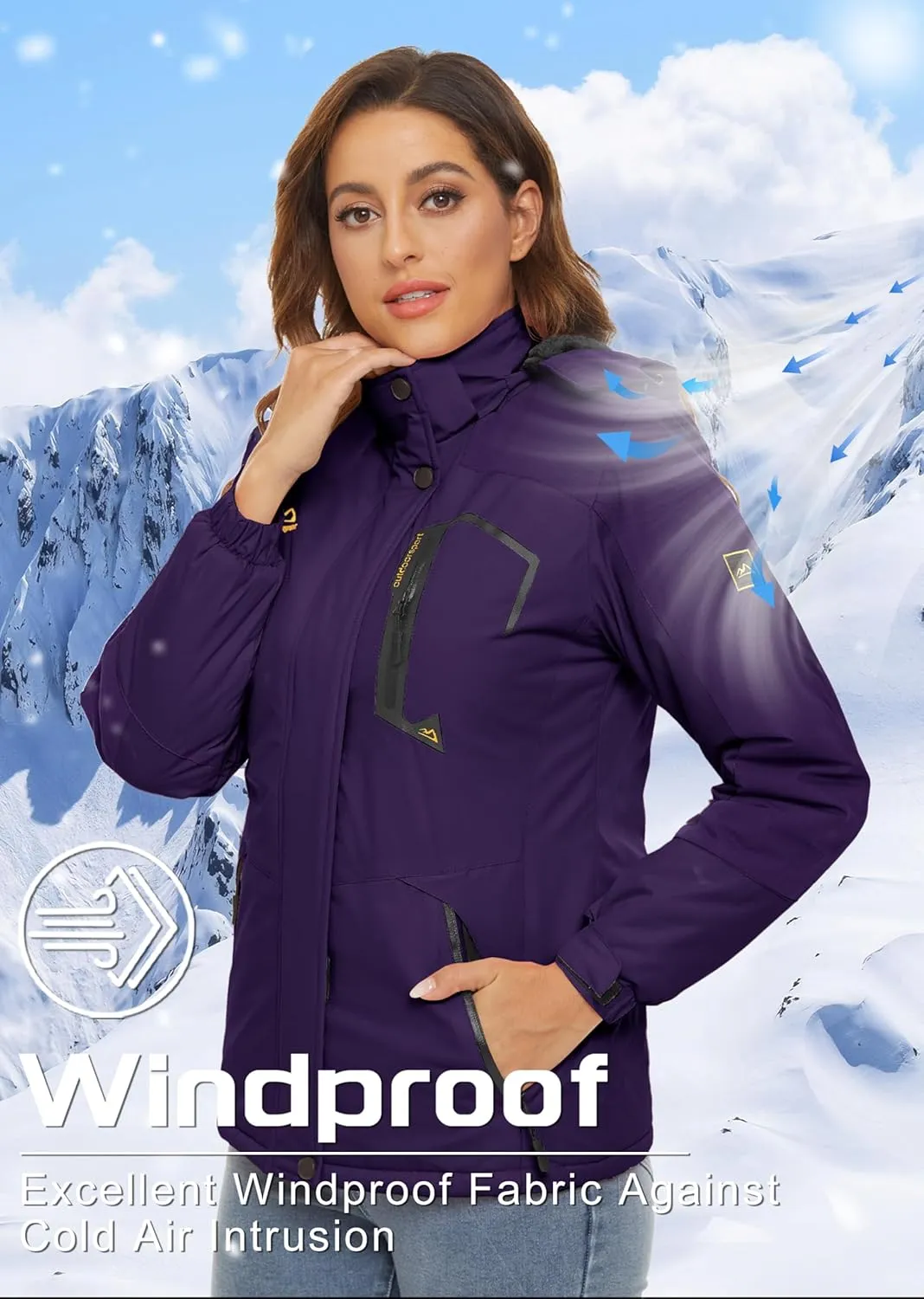 TACVASEN Women's Winter Jacket Waterproof Ski Jacket Hooded Fleece Lined Warm Snow Coat Mountain Windproof Rain Windbreaker