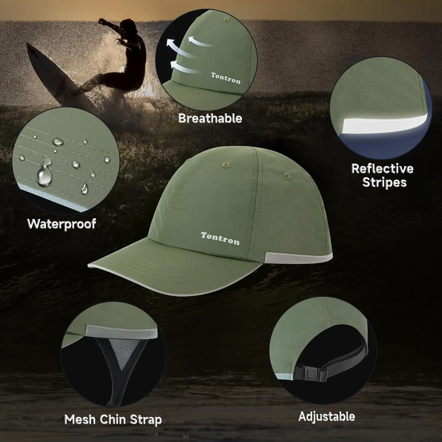 Tontron Wasumer Surf Cap with Hard Shell and Mesh Chin Straps for Surfing, SUP,Kayaking and Watersports