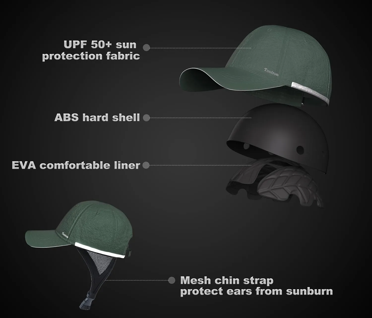 Tontron Wasumer Surf Cap with Hard Shell and Mesh Chin Straps for Surfing, SUP,Kayaking and Watersports