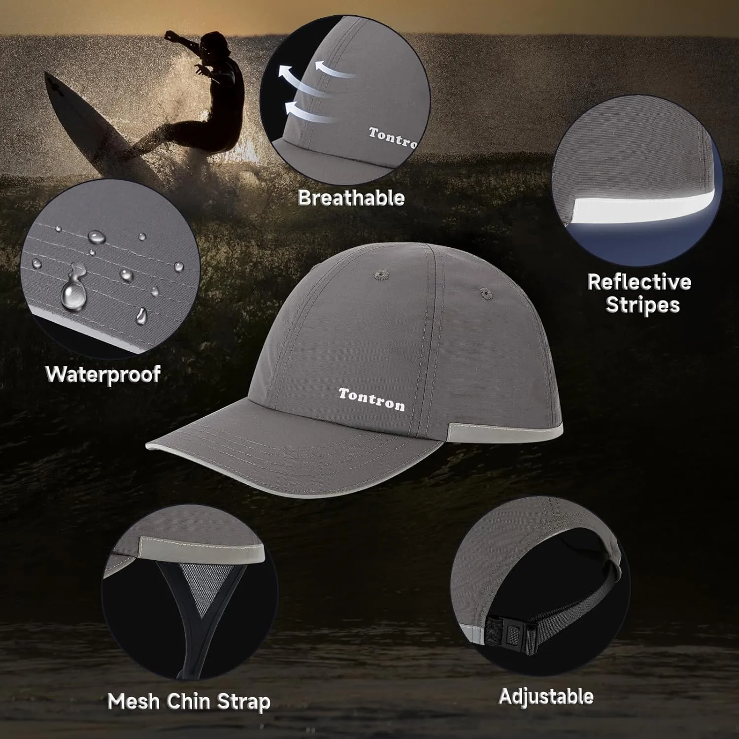 Tontron Wasumer Surf Cap with Hard Shell and Mesh Chin Straps for Surfing, SUP,Kayaking and Watersports