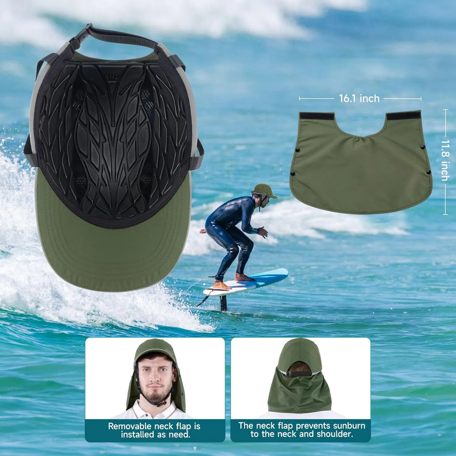 Tontron Wasumer Surf Cap with Hard Shell and Mesh Chin Straps for Surfing, SUP,Kayaking and Watersports
