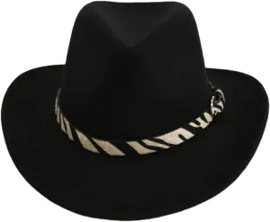 Vintage Women's Wide Brim Warm Wool Felt Hat Tweed Bowler Hat Cowboy Hat Unisex Panama Jazz Hat Sombrero Black 56to58cm