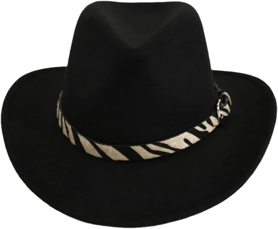 Vintage Women's Wide Brim Warm Wool Felt Hat Tweed Bowler Hat Cowboy Hat Unisex Panama Jazz Hat Sombrero Black 56to58cm