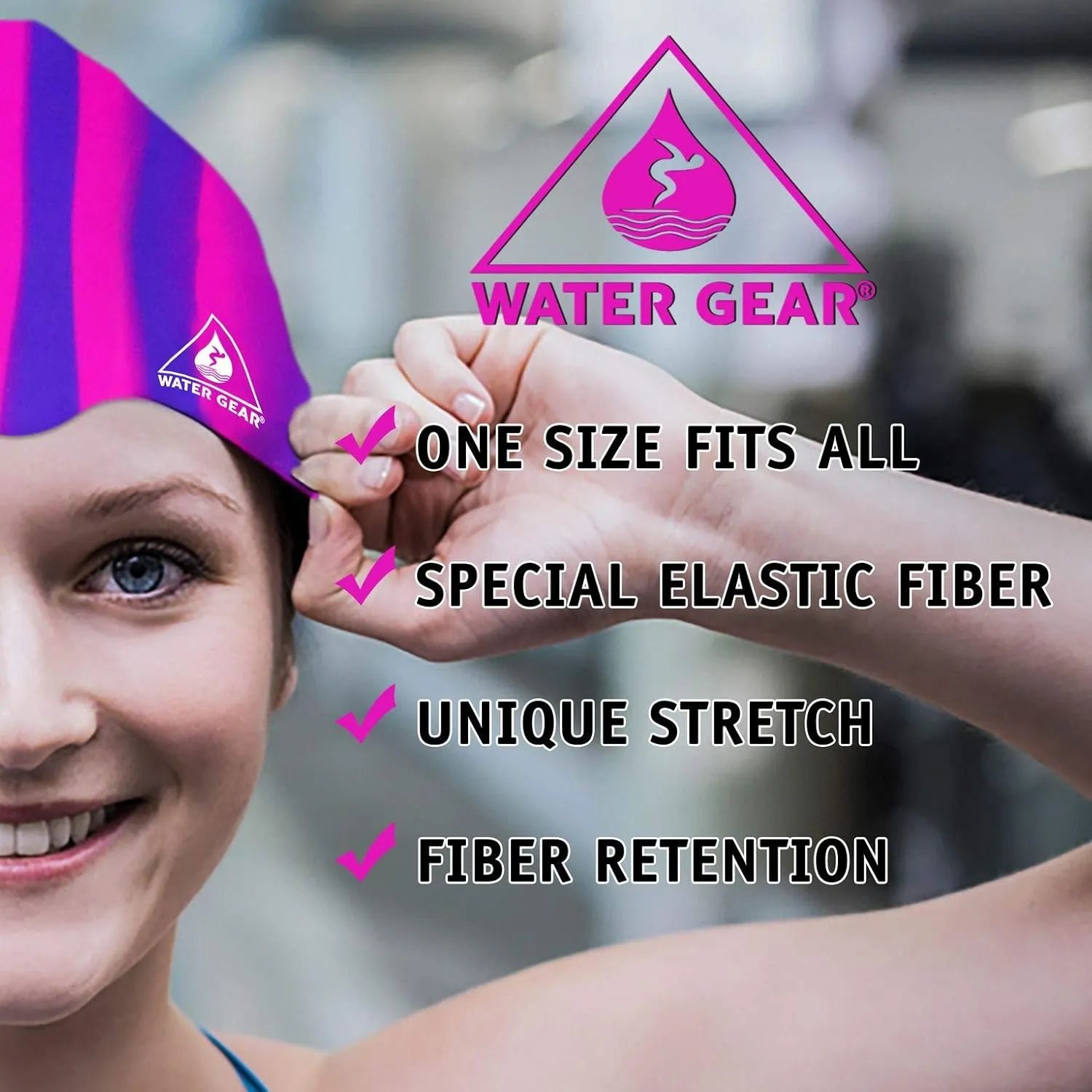 Water Gear Synthetic Fiber Swim Cap - Comfortable and Durable Swimming Cap - Keeps Short or Long Hair Dry