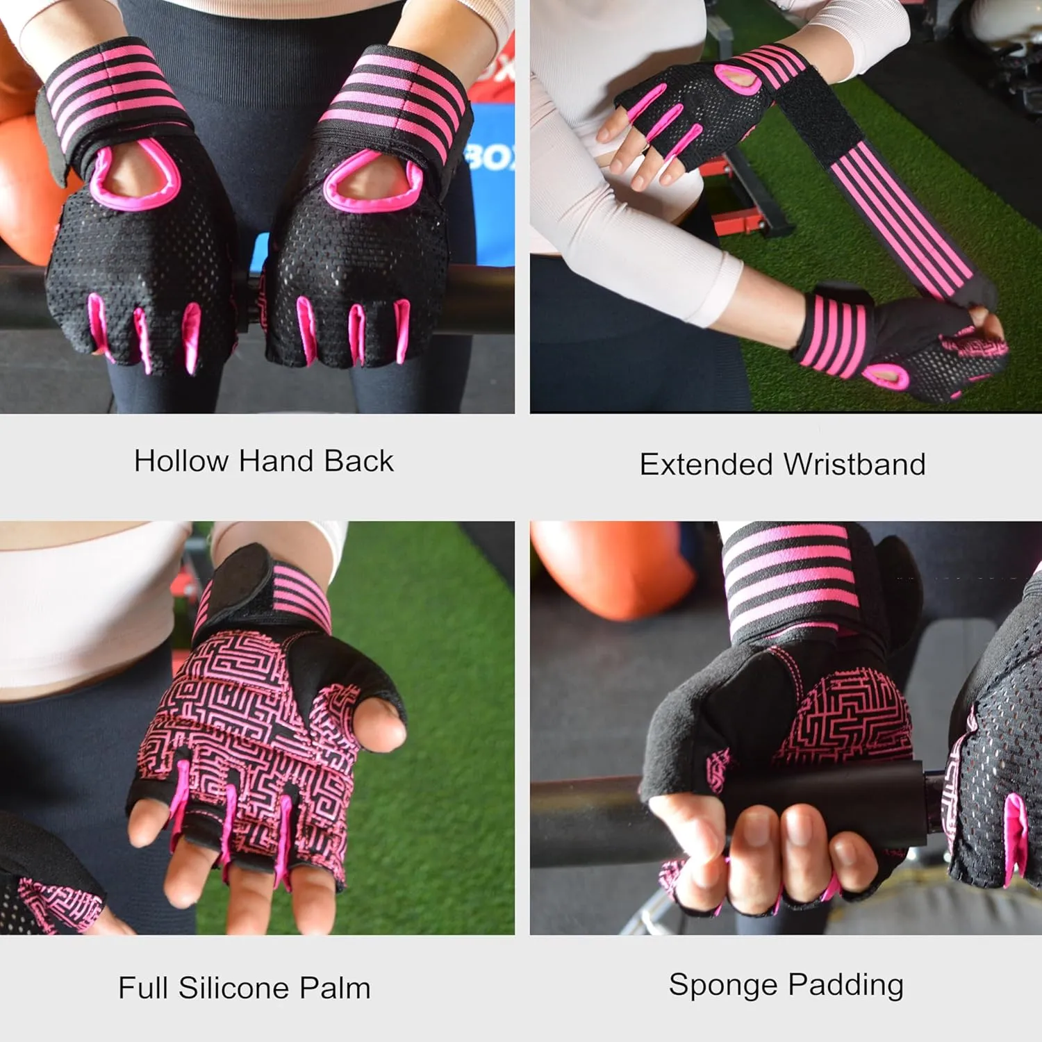 Weightlifting Gloves Padded Workout Gloves with Wrist Wrap Support Gym Gloves for Women Girls Gym Exercise Fitness Training Lifting Dumbbell Pink