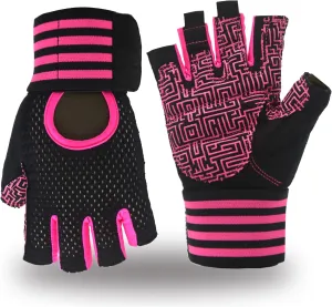 Weightlifting Gloves Padded Workout Gloves with Wrist Wrap Support Gym Gloves for Women Girls Gym Exercise Fitness Training Lifting Dumbbell Pink