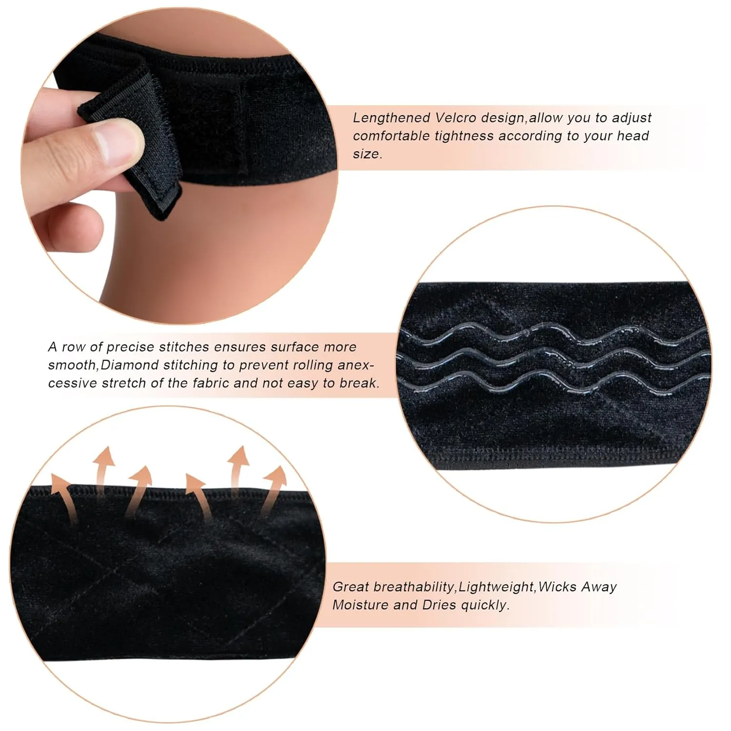 Wig Grip Band Flexible Velvet Scarf Adjustable Comfort Headband Wig Comfort Non-Slip Adjustable Fasten Wig Bands with Wavy Silicone (Black)