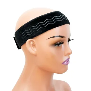 Wig Grip Band Flexible Velvet Scarf Adjustable Comfort Headband Wig Comfort Non-Slip Adjustable Fasten Wig Bands with Wavy Silicone (Black)