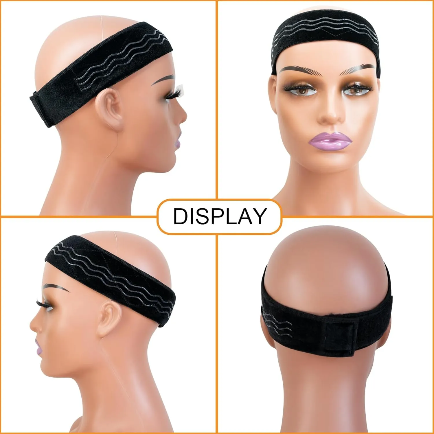 Wig Grip Band Flexible Velvet Scarf Adjustable Comfort Headband Wig Comfort Non-Slip Adjustable Fasten Wig Bands with Wavy Silicone (Black)
