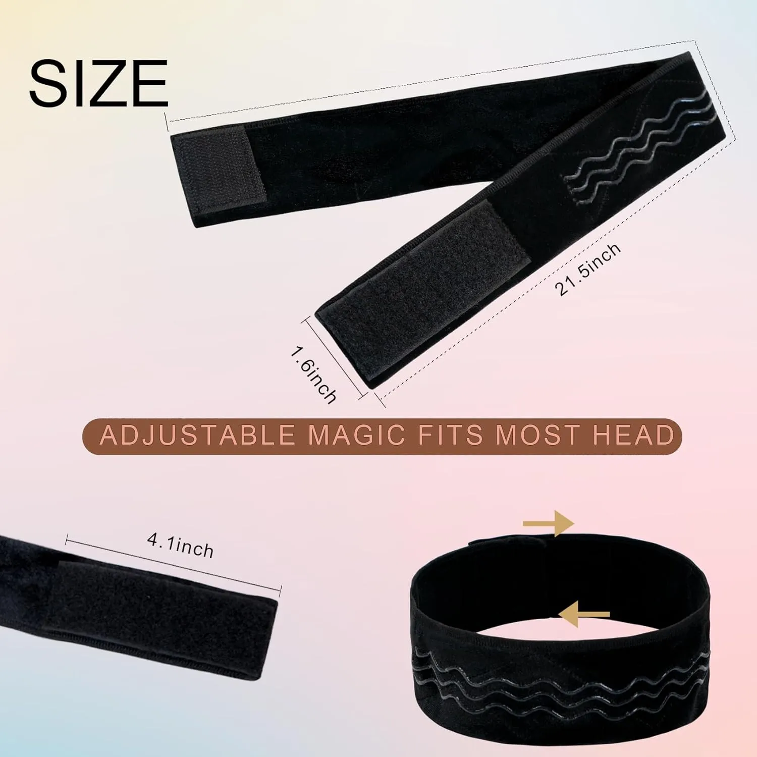 Wig Grip Band Flexible Velvet Scarf Adjustable Comfort Headband Wig Comfort Non-Slip Adjustable Fasten Wig Bands with Wavy Silicone (Black)