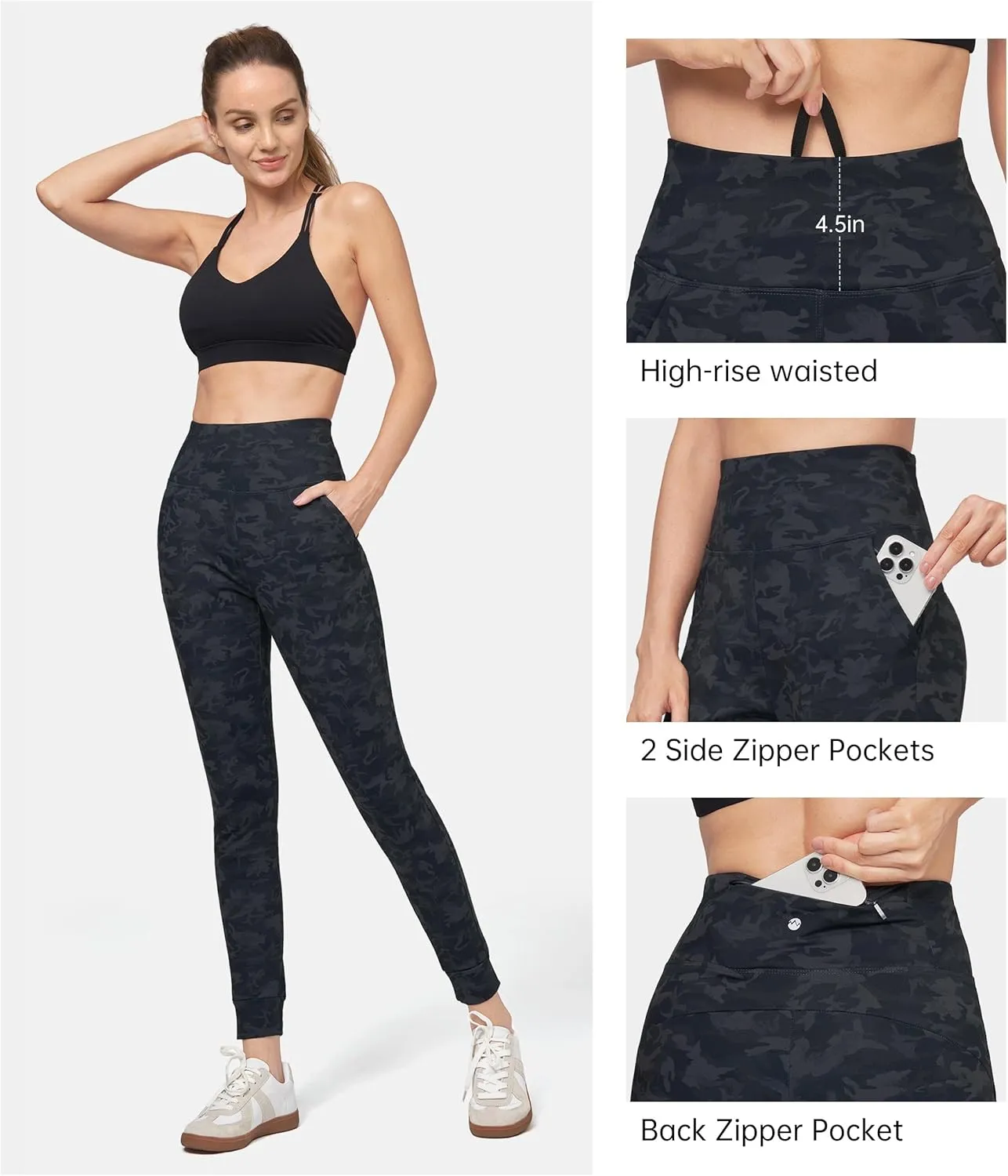 Willit Women's Fleece Lined Jogger Pants Zipper Pockets Water Resistant Winter Hiking Sweatpants Thermal Running High Waisted