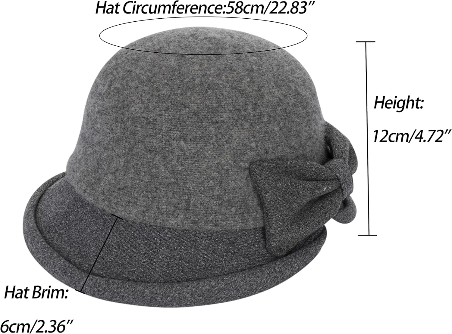 Womens 1920s Vintage Upturn Brim Wool Blend Cloche Church Hat Winter Felt Bucket Bowler Hat Crushable Foldable