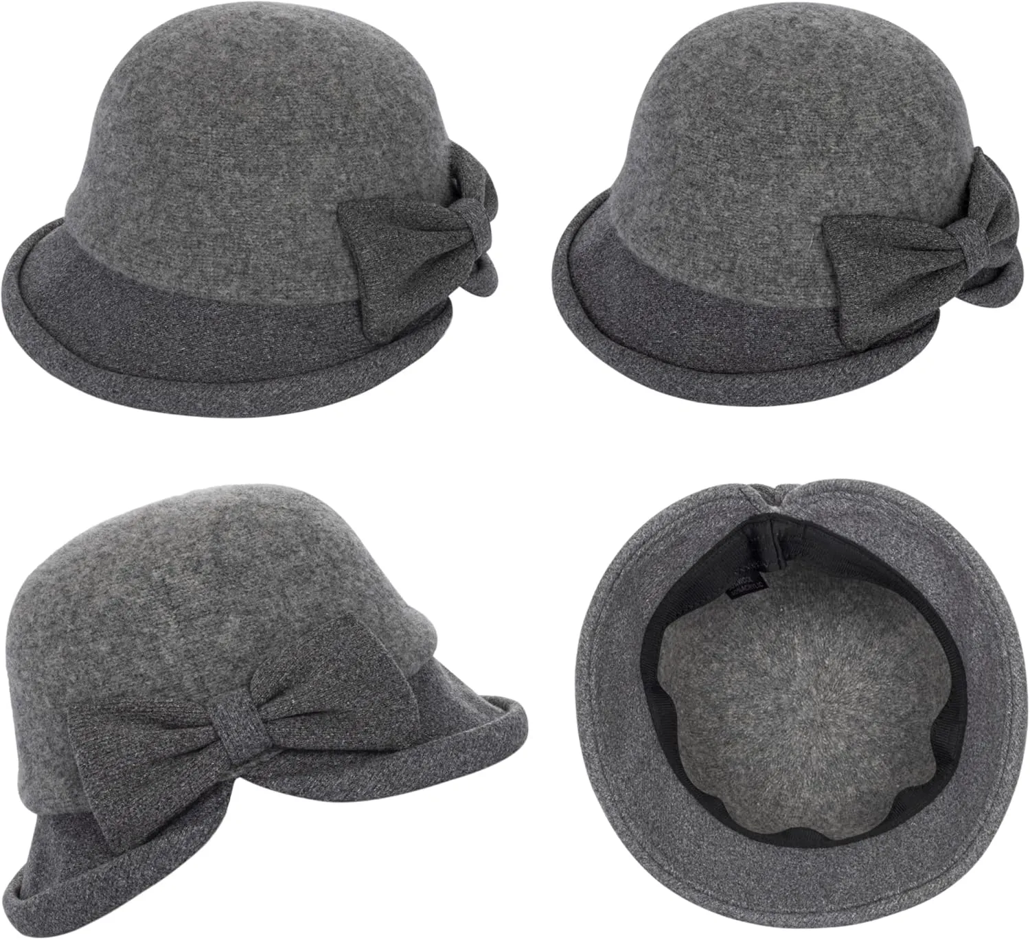 Womens 1920s Vintage Upturn Brim Wool Blend Cloche Church Hat Winter Felt Bucket Bowler Hat Crushable Foldable