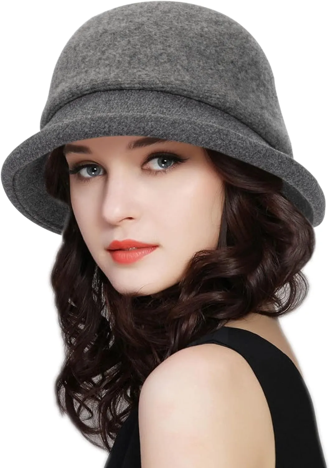 Womens 1920s Vintage Upturn Brim Wool Blend Cloche Church Hat Winter Felt Bucket Bowler Hat Crushable Foldable