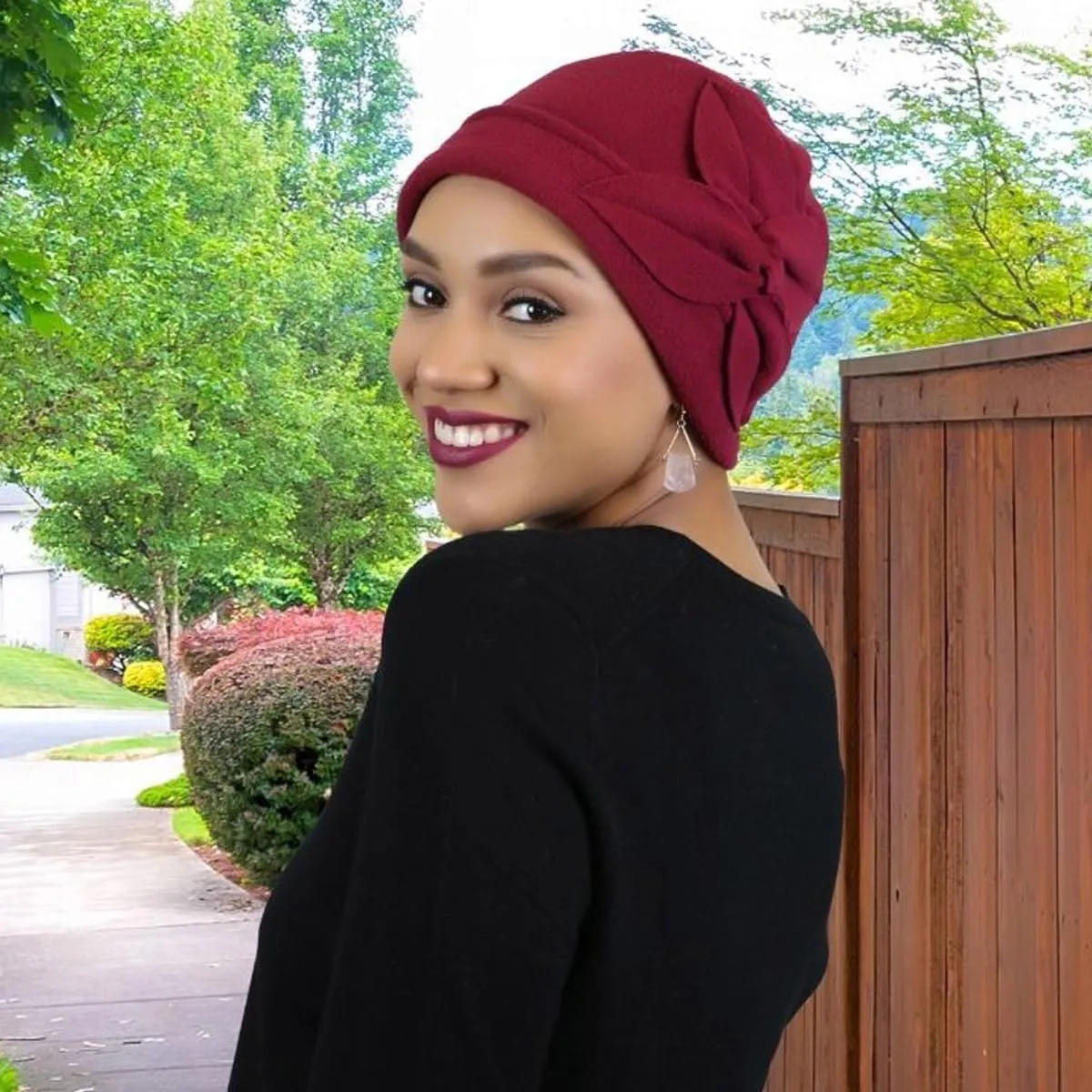 Womens Hat Fleece Beanie Cloche Cancer Headwear Chemo Ladies Winter Head Coverings Butterfly