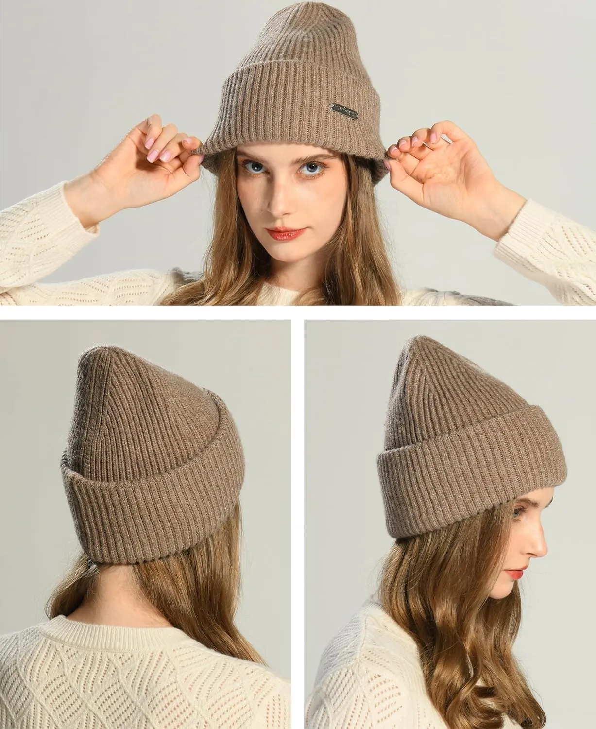Wool Knit Beanie hat for Women Man Warm Soft Cashmere Beanie Unisex Cozy Skull Cap Winter Headwear