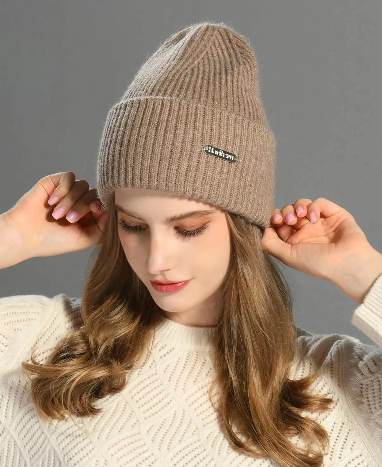 Wool Knit Beanie hat for Women Man Warm Soft Cashmere Beanie Unisex Cozy Skull Cap Winter Headwear