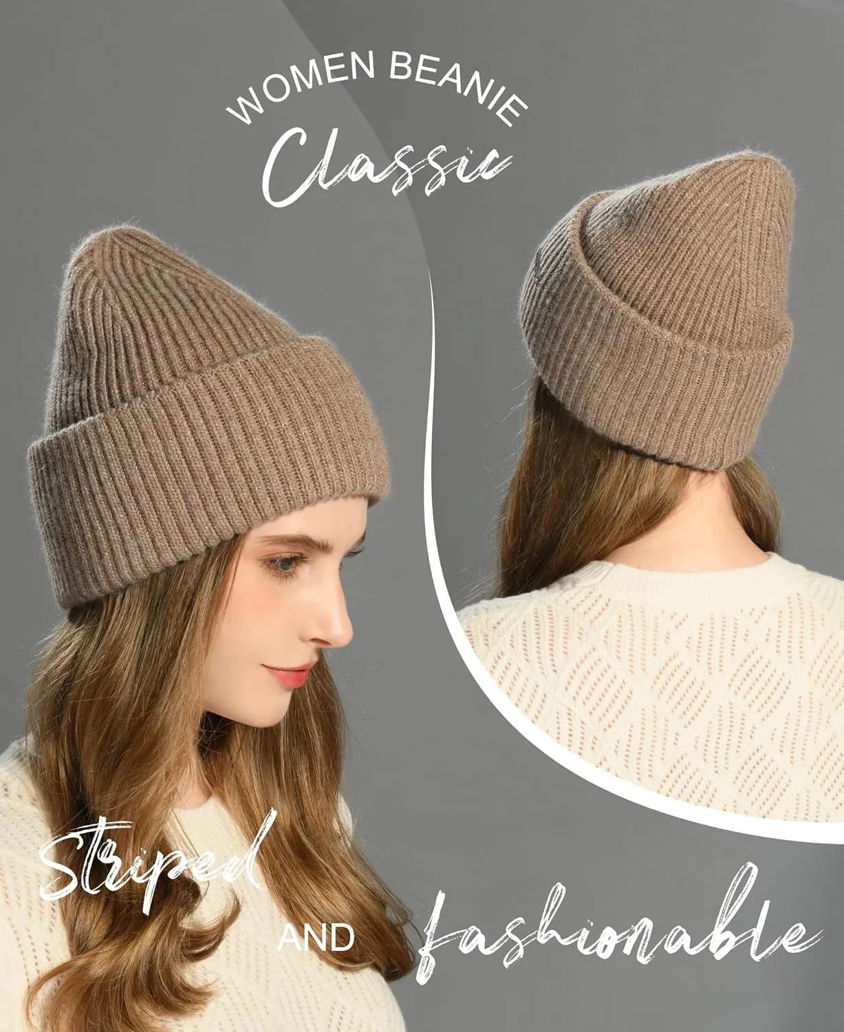 Wool Knit Beanie hat for Women Man Warm Soft Cashmere Beanie Unisex Cozy Skull Cap Winter Headwear