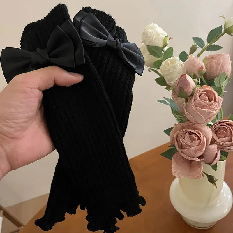 Y2K Lolita Knitted Bow Tie Fingerless Gloves