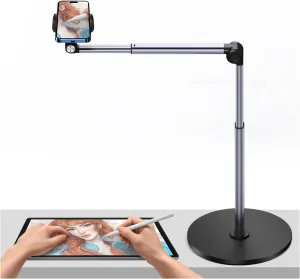 yAyusi Heavy Duty Aluminum Overhead Tripod for iPhone, 12 in Long Phone Mount for Desk, Flexible Articulating Arm Overhead Phone Mount for Live Streaming, Meeting, Cooking, Nail Video Recording