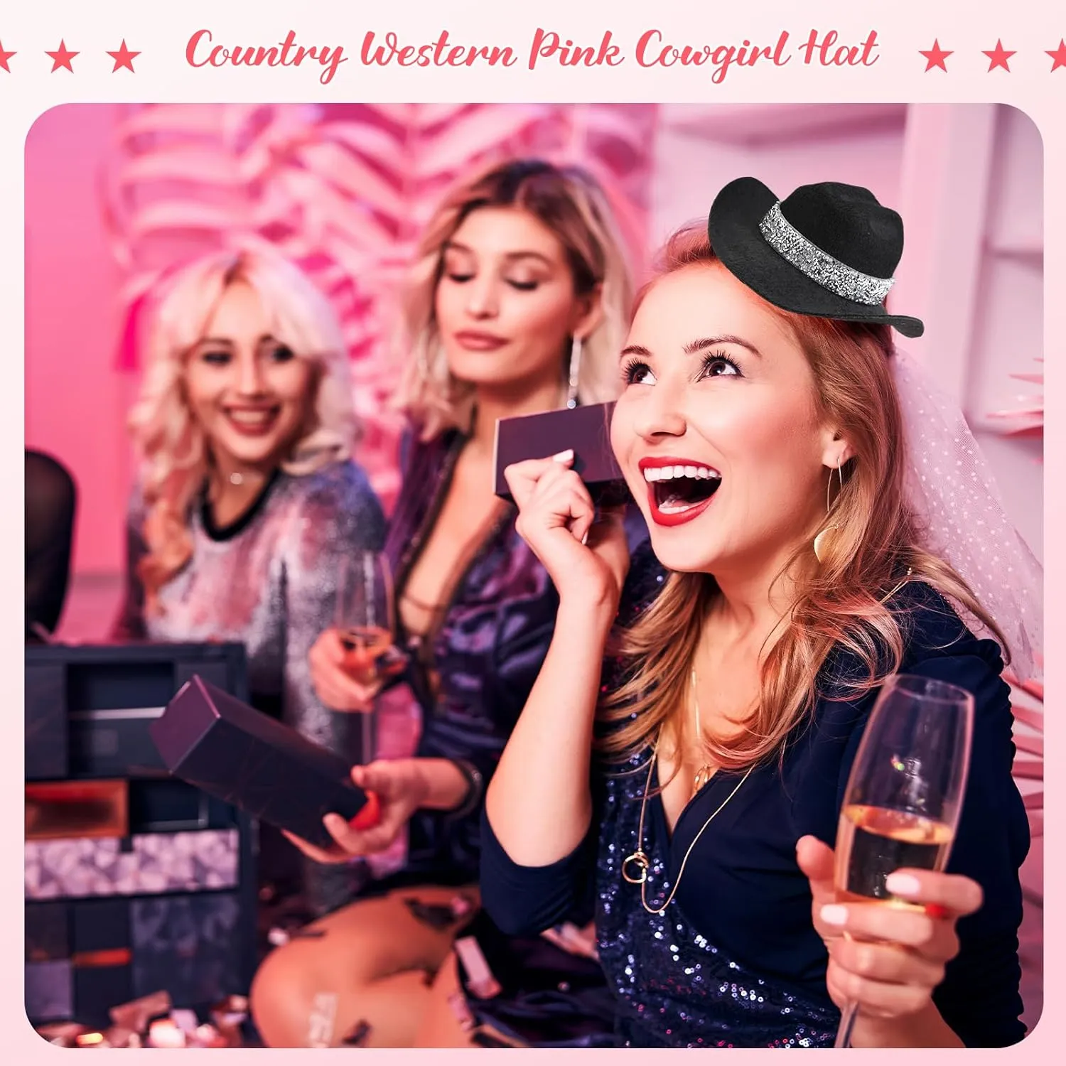 Zeyune 6 Inch Cowboy Hat Hair Clip with Rhinestones Cowgirl Mini Small Hat Clip for Disco Western Party Decoration