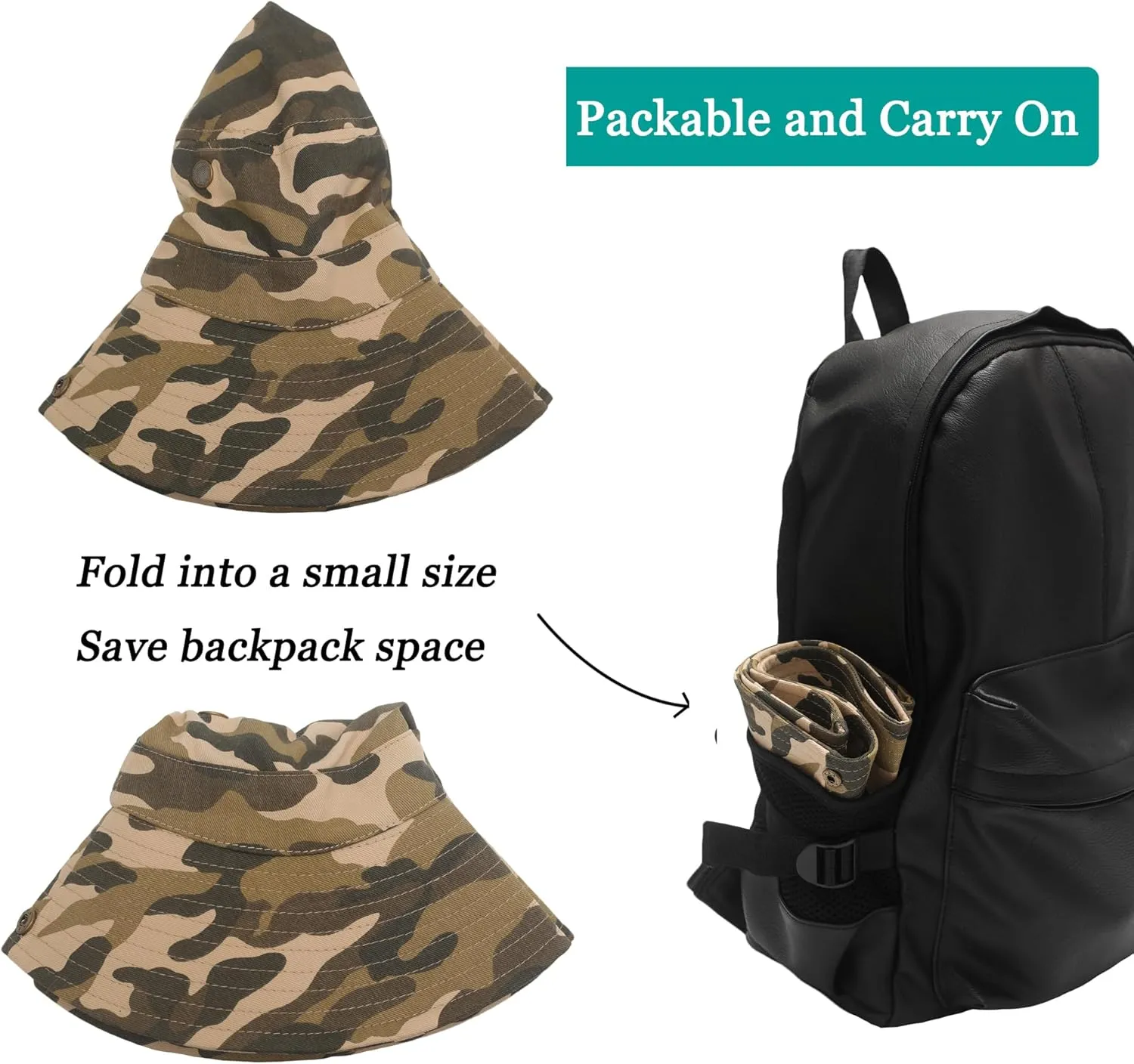 ZLYC Mens Waterproof Camo Sun Hat Wide Brim Packable Outdoor Mesh Fishing Bucket Hats
